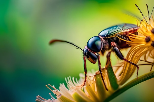 Een insect op een bloem met een groene achtergrond