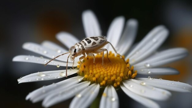 Een insect op een bloem met het woordinsect erop