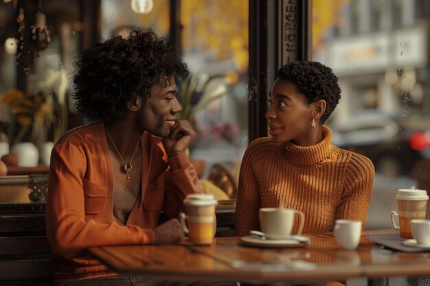 Een interraciaal koppel die een moment delen in een café octa.