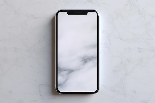 Een iphone zit op een marmeren ondergrond Generatief AI-beeld Mockup voor mobiele telefoons