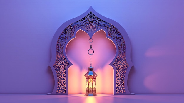 Een islamitische sierboog versierd met een traditionele lantaarn