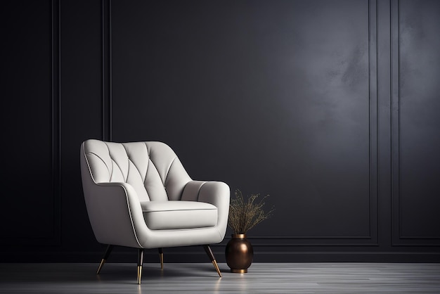 Een ivoren fauteuil met een dunne wand op de achtergrond