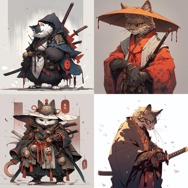 Een Japanse Ninja Samurai kat illustratie