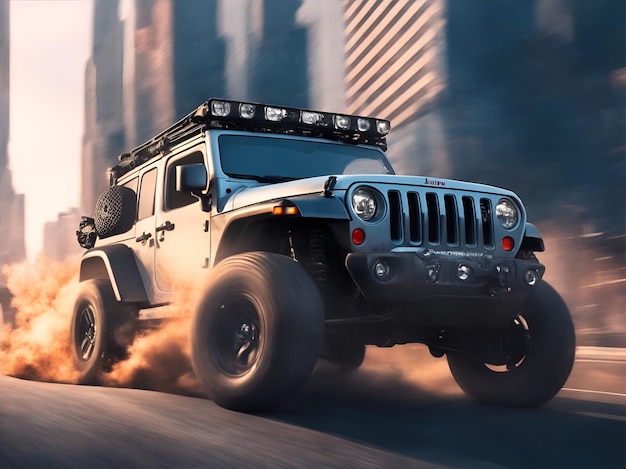 een jeep rubicon-strijd die in New York naar beneden raast