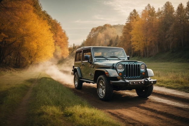 Een jeep staat op de snelweg.