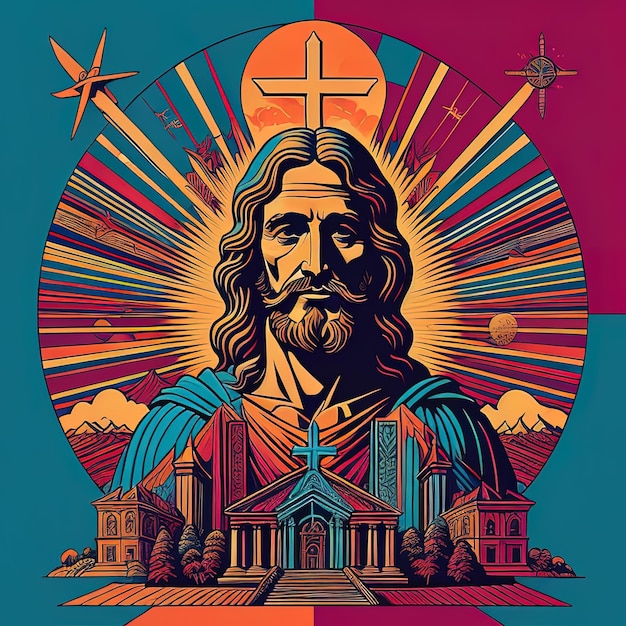 Een jezus christus retro-stijl digitale kunst vector illustratie