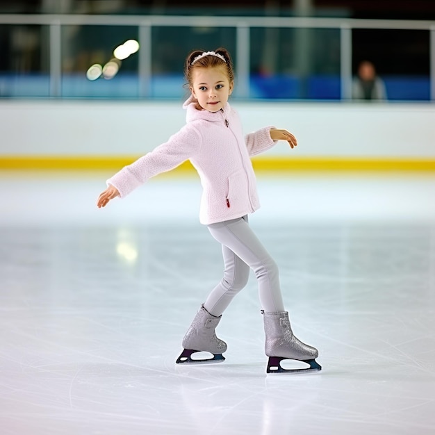 een jong meisje beoefent buiten schaatsen.