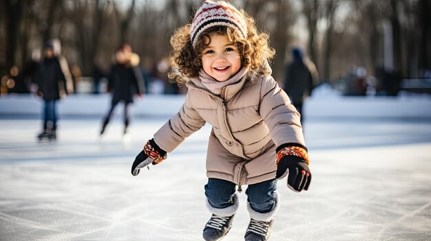 een jong meisje beoefent buiten schaatsen.