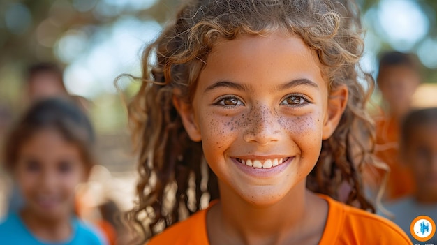 een jong meisje met freckles en freckles glimlacht