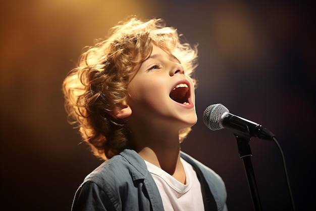 een jonge jongen die bokeh zingt op de achtergrond