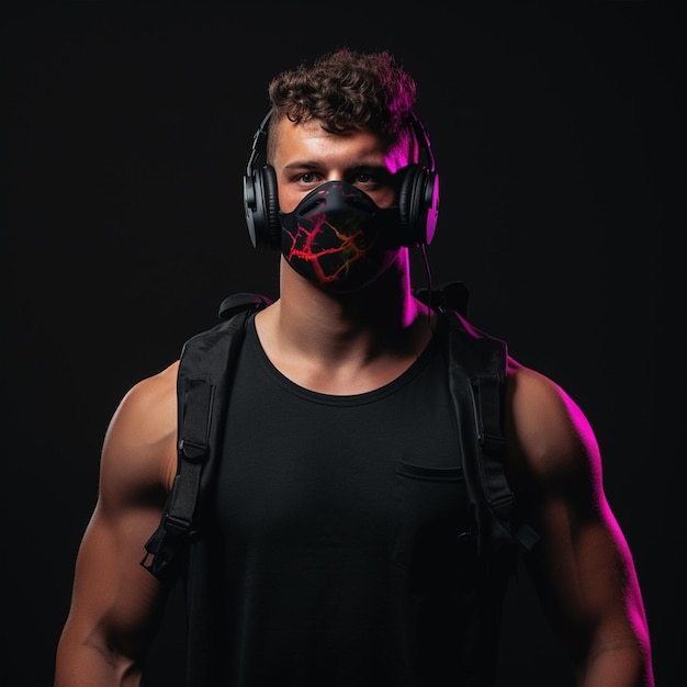 Een jonge man donkere foto mannelijke mode dj masker