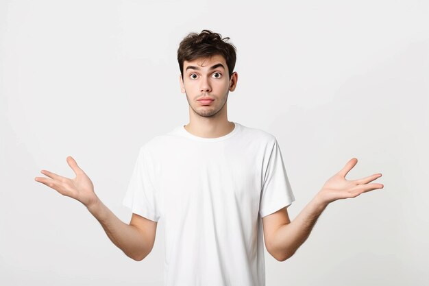 Foto een jonge man in een wit t-shirt op een witte achtergrond