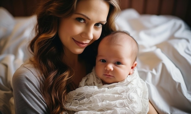 Foto een jonge moeder houdt de baby in haar armen echt moederschap lifestyle generatieve ai