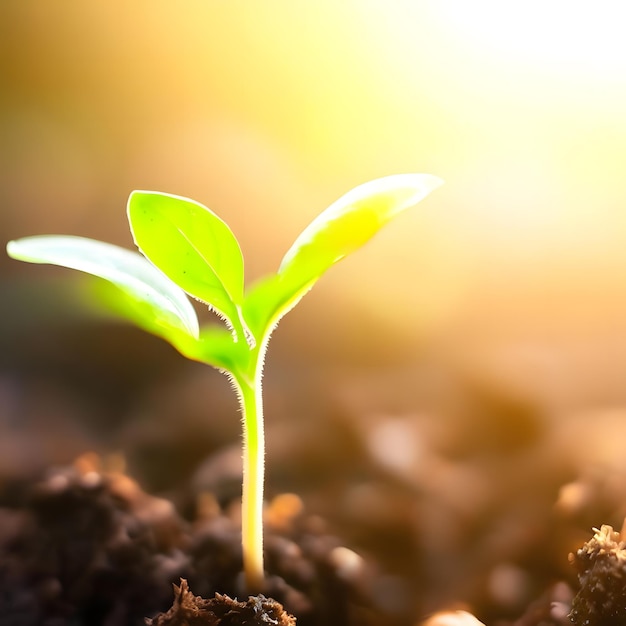 Een jonge plant die groeit op een zonnige achtergrond