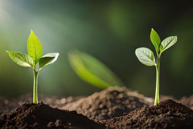 Foto een jonge plant groeit in de grond.