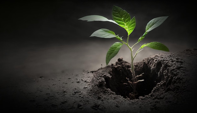 Een jonge plant groeit uit de grond generatieve AI