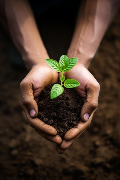 een jonge plant wordt in een hand gehouden