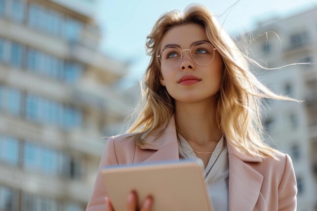 Een jonge professional staat in een kantoor Generatieve Ai