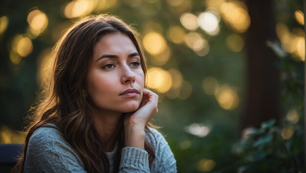 een jonge vrouw die buiten kalmerende technieken doet voor angst