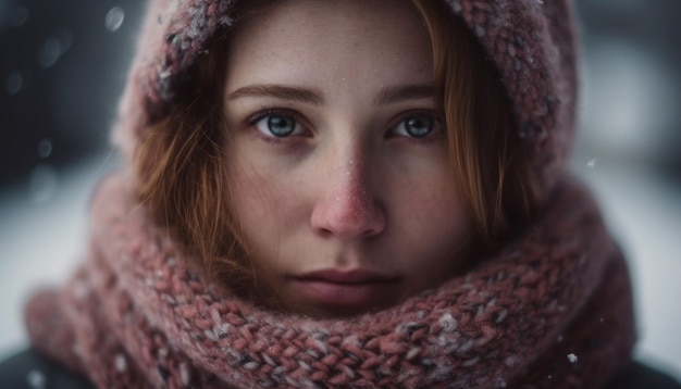 Een jonge vrouw die er gelukkig uitziet in de natuurschoonheid gegenereerd door AI