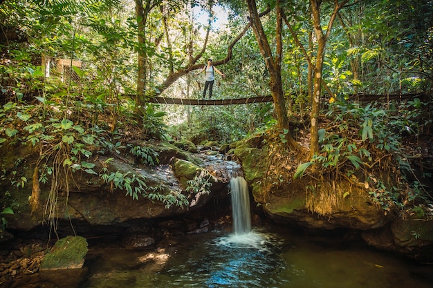 Een jonge vrouw die het Cerro Azul Meambar National Park Panacam aan het Yojoameer bezoekt