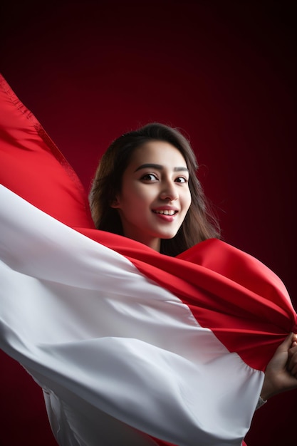 Een jonge vrouw Gelukkige dag van de onafhankelijkheid van Indonesië