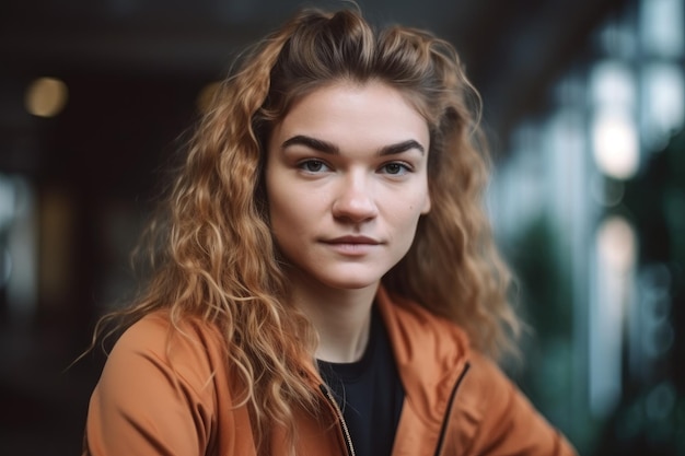 Een jonge vrouw in sportkleding die naar de camera kijkt die is gemaakt met generatieve AI