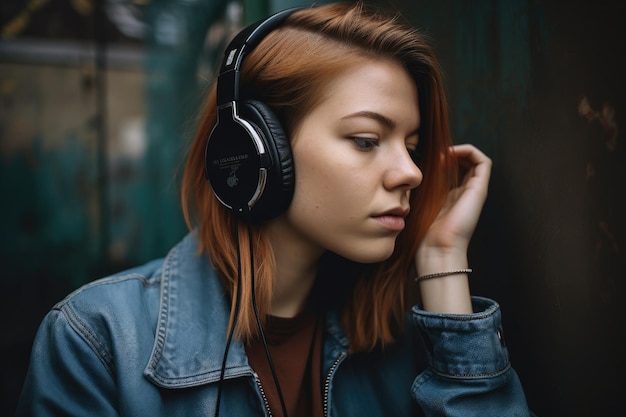 Een jonge vrouw luistert naar muziek gemaakt met generatieve AI