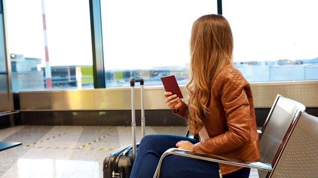 Een jonge vrouw op de luchthaven