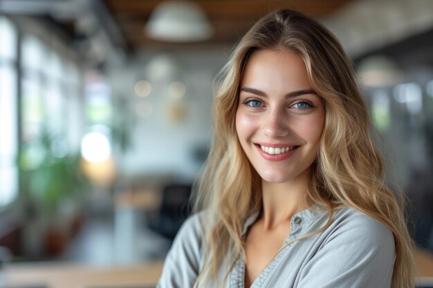 Foto een jonge vrouw op haar werkplaats generative ai