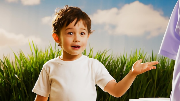 een jongen die een papier vasthoudt met een papier in zijn hand