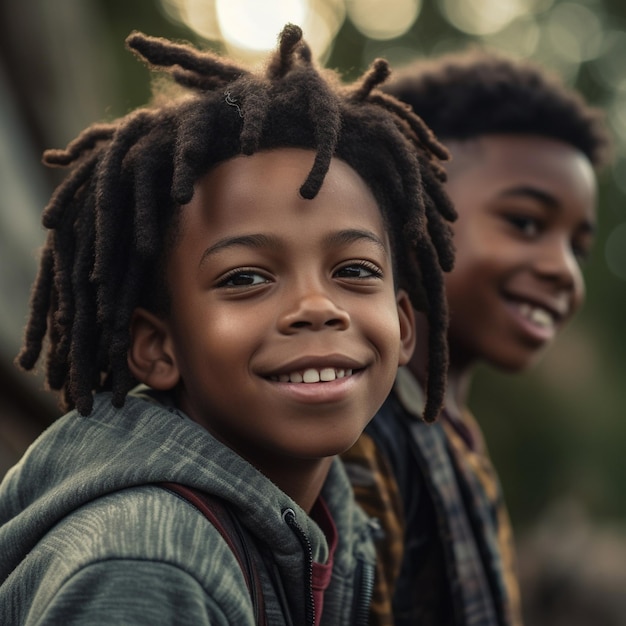 een jongen met dreadlocks op zijn hoofd