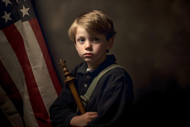 Een jongen met een Amerikaanse vlag