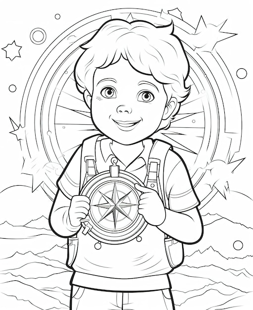 Foto een jongen met een kompas in zijn handen
