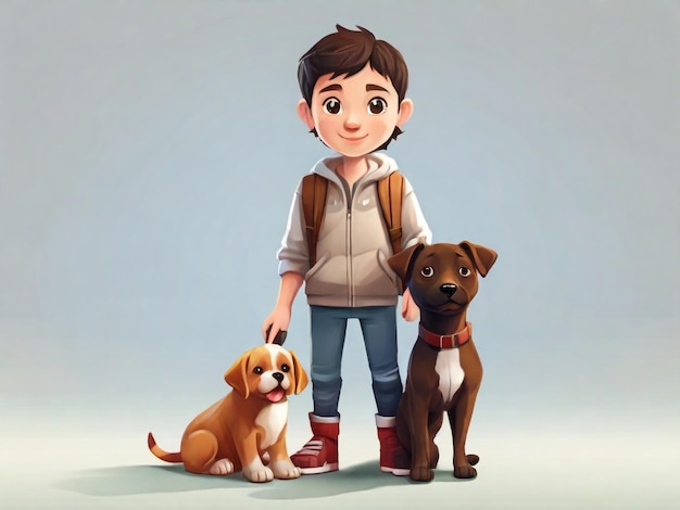 een jongen met een rugzak en een hond en een hond