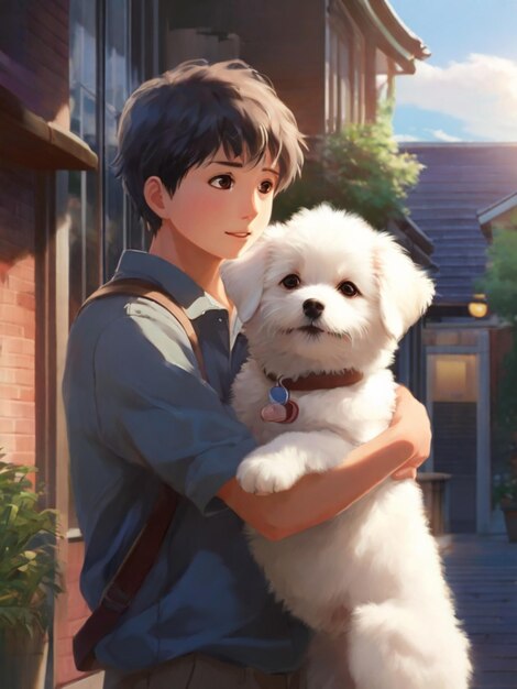 een jongen met zijn hond
