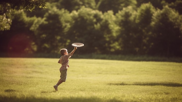 Een jongen speelt met een frisbee