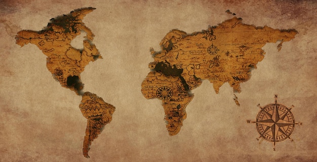 Een kaart van de wereld die op een stuk papier staat