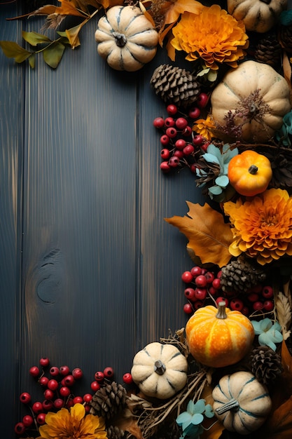 Een kaartje met een herfstthema met ruimte voor tekst om dankbaarheid uit te drukken op Thanksgiving