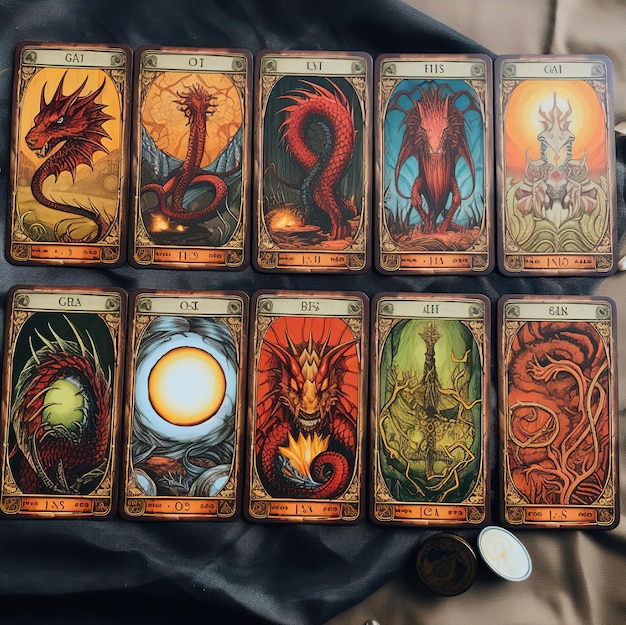 Foto een kaartspel met draken erop