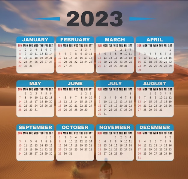 Foto een kalender met het jaar 2023 erop