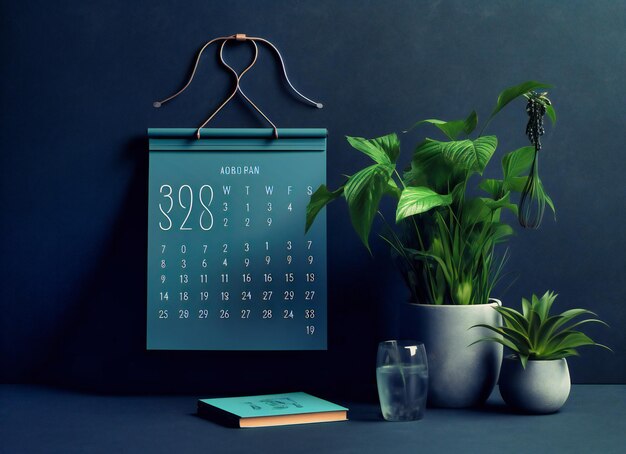 Een kalender naast groene planten