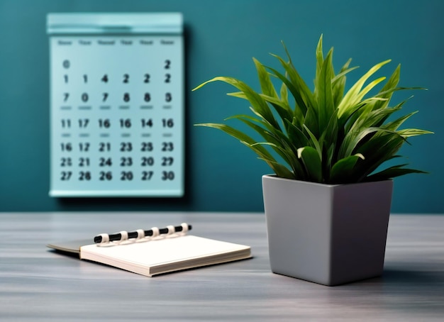 Een kalender naast groene planten