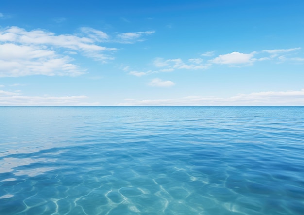 Een kalme oceaan met zachte golven onder een blauwe lucht