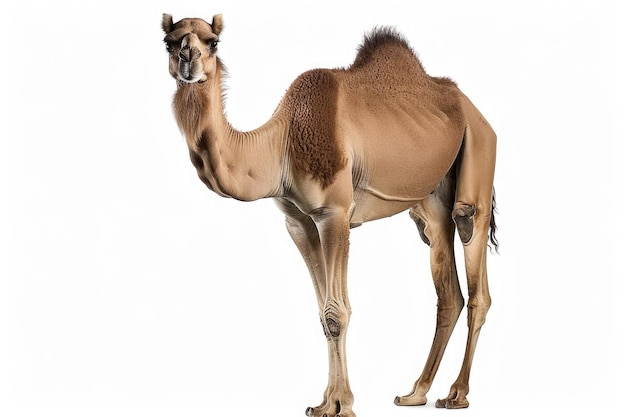 Een kameel die tegen een witte achtergrond staat