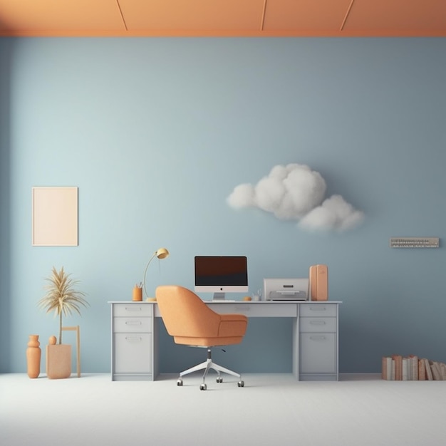 Een kamer met een bureau en een wolk