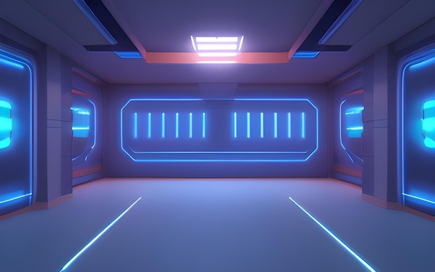 Een kamer met een futuristisch uitzicht op de lege kamer met blauw licht