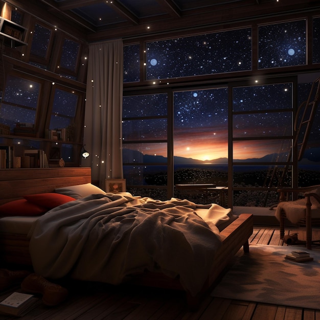 Een kamer met een hemels uitzicht