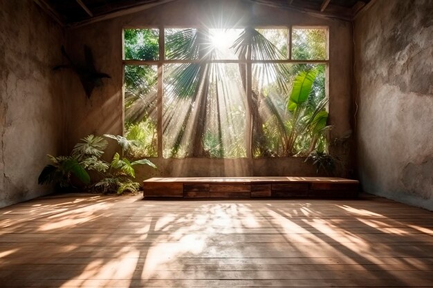 Een kamer met een raam waarop 'zon' staat.