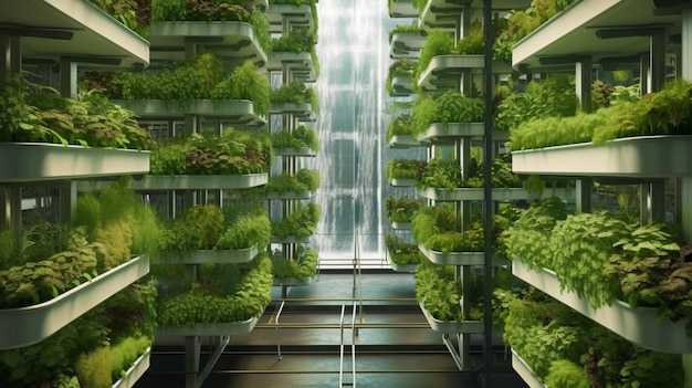 Een kamer met planten aan de muren en een verticale tuin